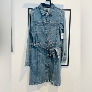 GAP Denim Long-Sleeve Belted Dress